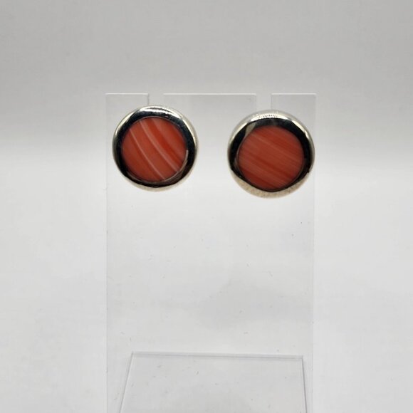 Mexican Silver Coral Earrings Pierced - Picture 2 of 7